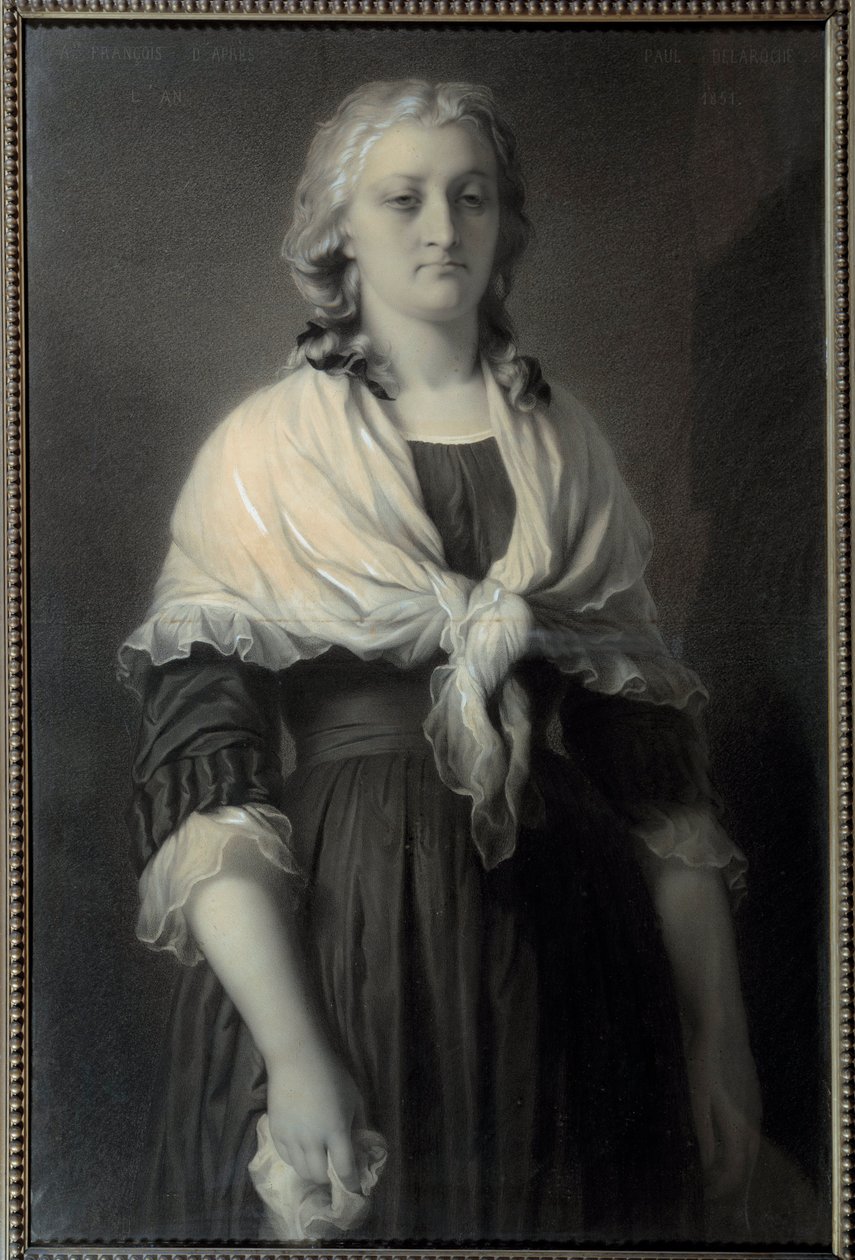 Retrato da Rainha Maria Antonieta (1755-1793) na Portaria A Rainha, representada em 1793, está de luto. Desenho a carvão de Alphonse François (1814-1888) 1851 Sun. 0,72x1,11 m Malmaison, musee du chateau de Alphonse François