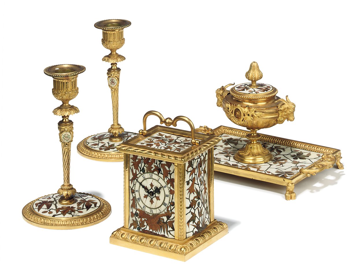 Conjunto de mesa Napoleão III de quatro peças, marchetada de Duvinage e Harinckouk, c.1877 de Alphonse Gustave Giroux