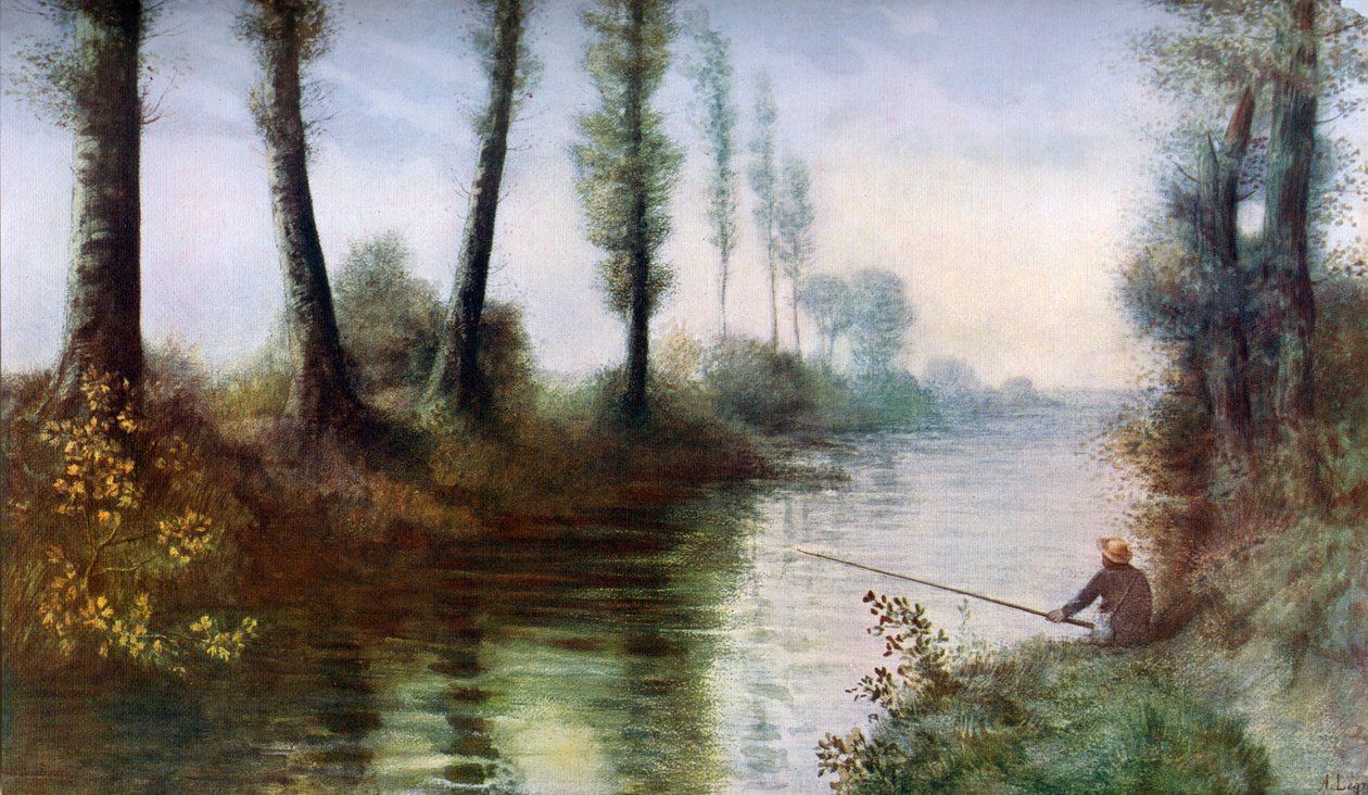 Um canal com um pescador, c1857-1911, 1912. de Alphonse Legros