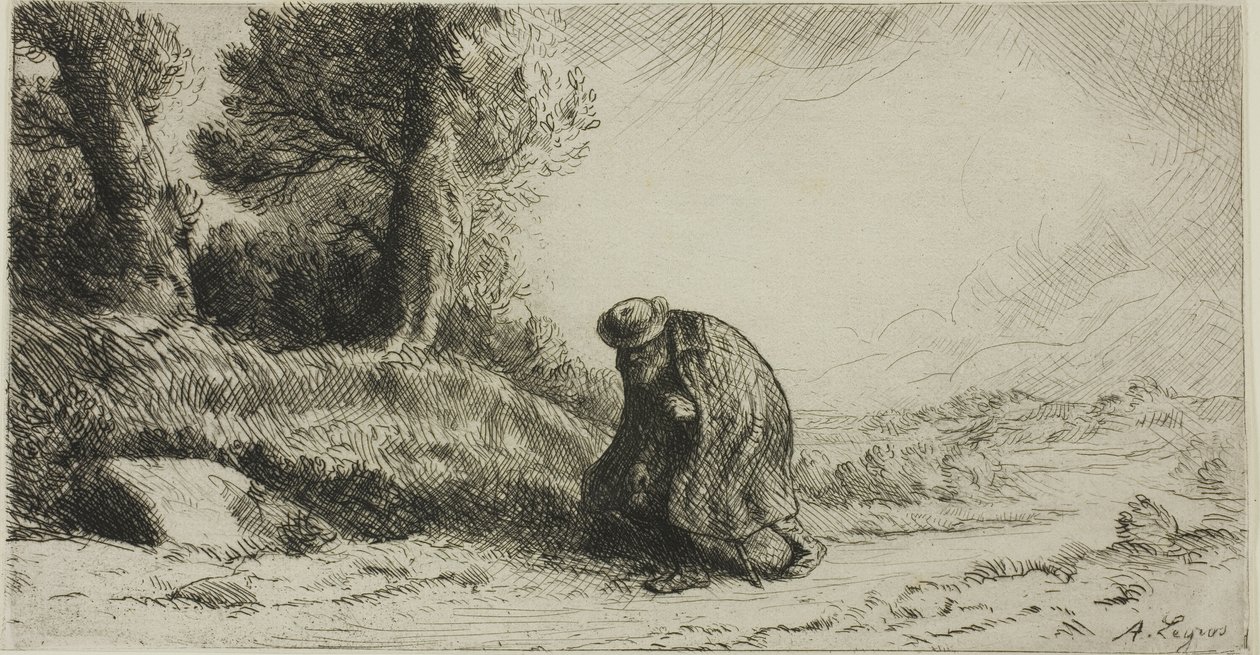 Um vagabundo andando por uma pista de Alphonse Legros