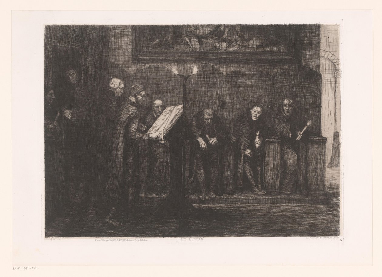 Oito homens ao redor de um púlpito Le lutrin (título no objeto) de Alphonse Legros