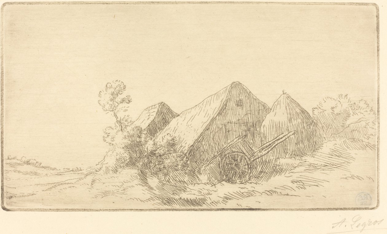 Cottage com um carrinho Chaumiere à la charette. de Alphonse Legros