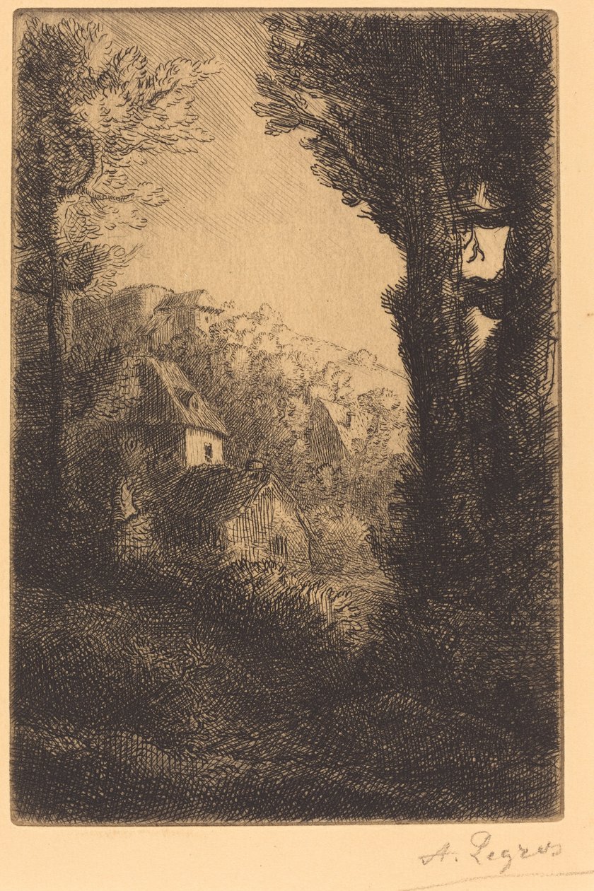 Fazenda em uma encosta à luz do sol (La ferme du coteau; Effet de soleil sur le coteau) de Alphonse Legros