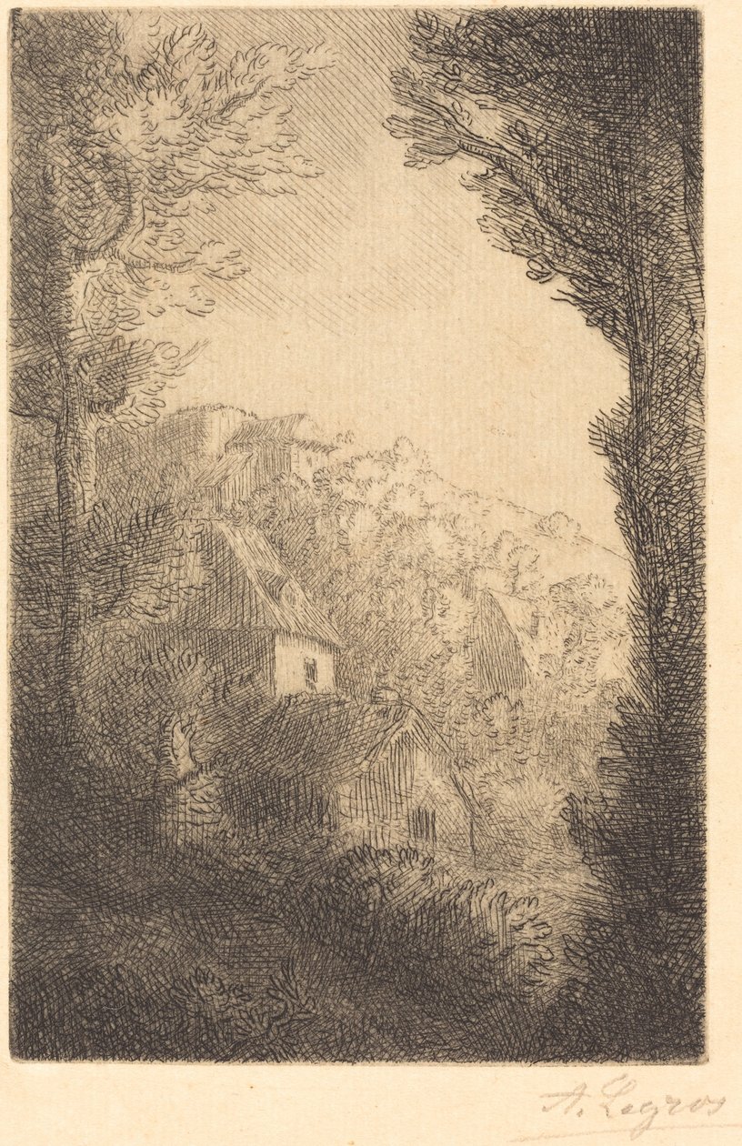 Fazenda em uma encosta à luz do sol de Alphonse Legros