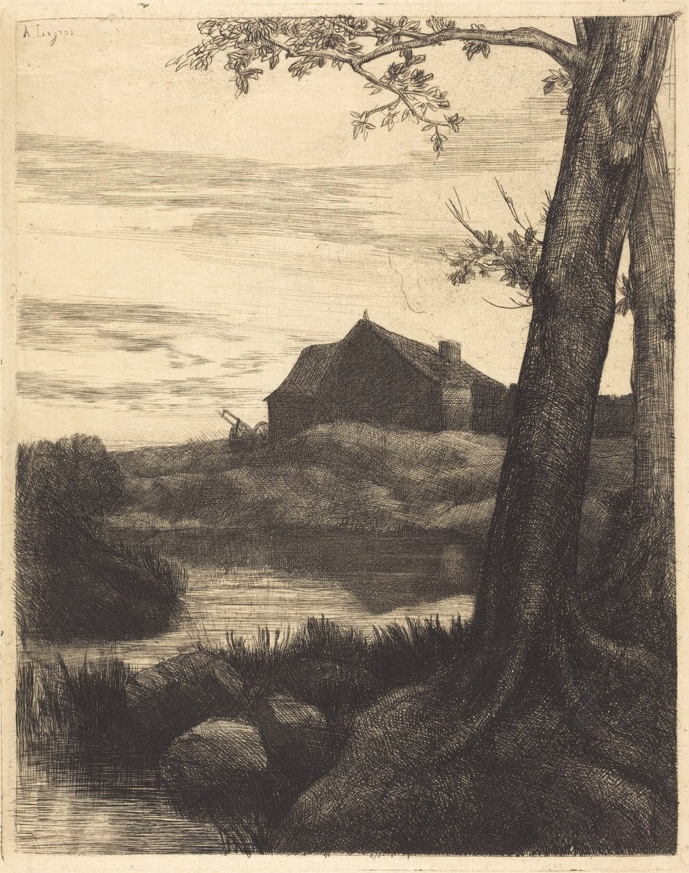 Quinta com uma árvore grande (A quinta com a árvore grande) de Alphonse Legros