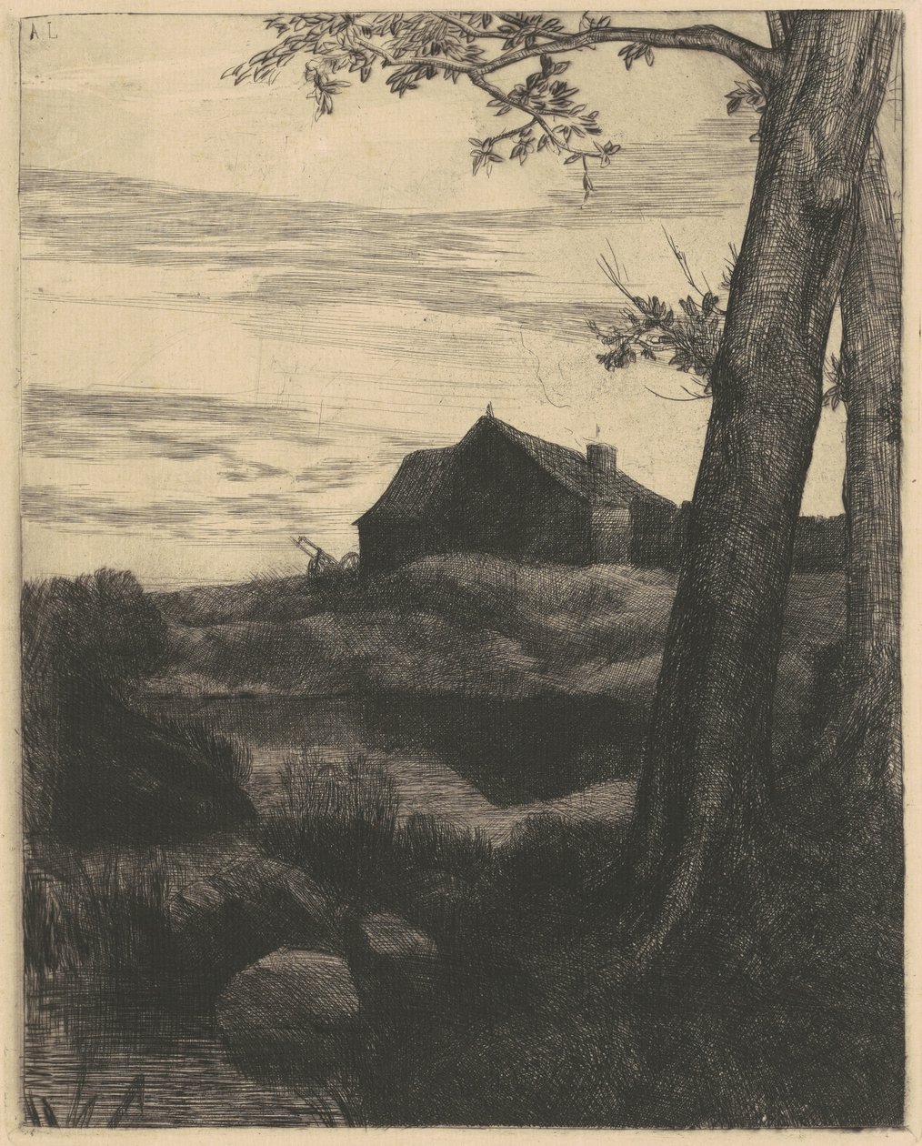 Quinta com uma Árvore Grande (La Ferme au Grand Arbre) de Alphonse Legros