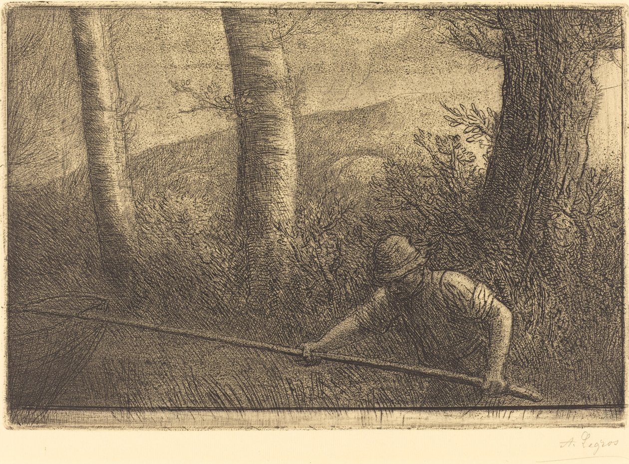Pescador com uma rede Hoop (La peche a la trouble) de Alphonse Legros