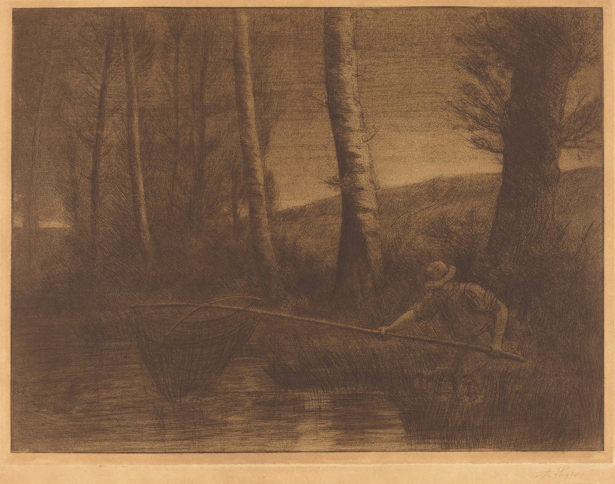 Pescador com uma rede Hoop La peche a la trouble. de Alphonse Legros
