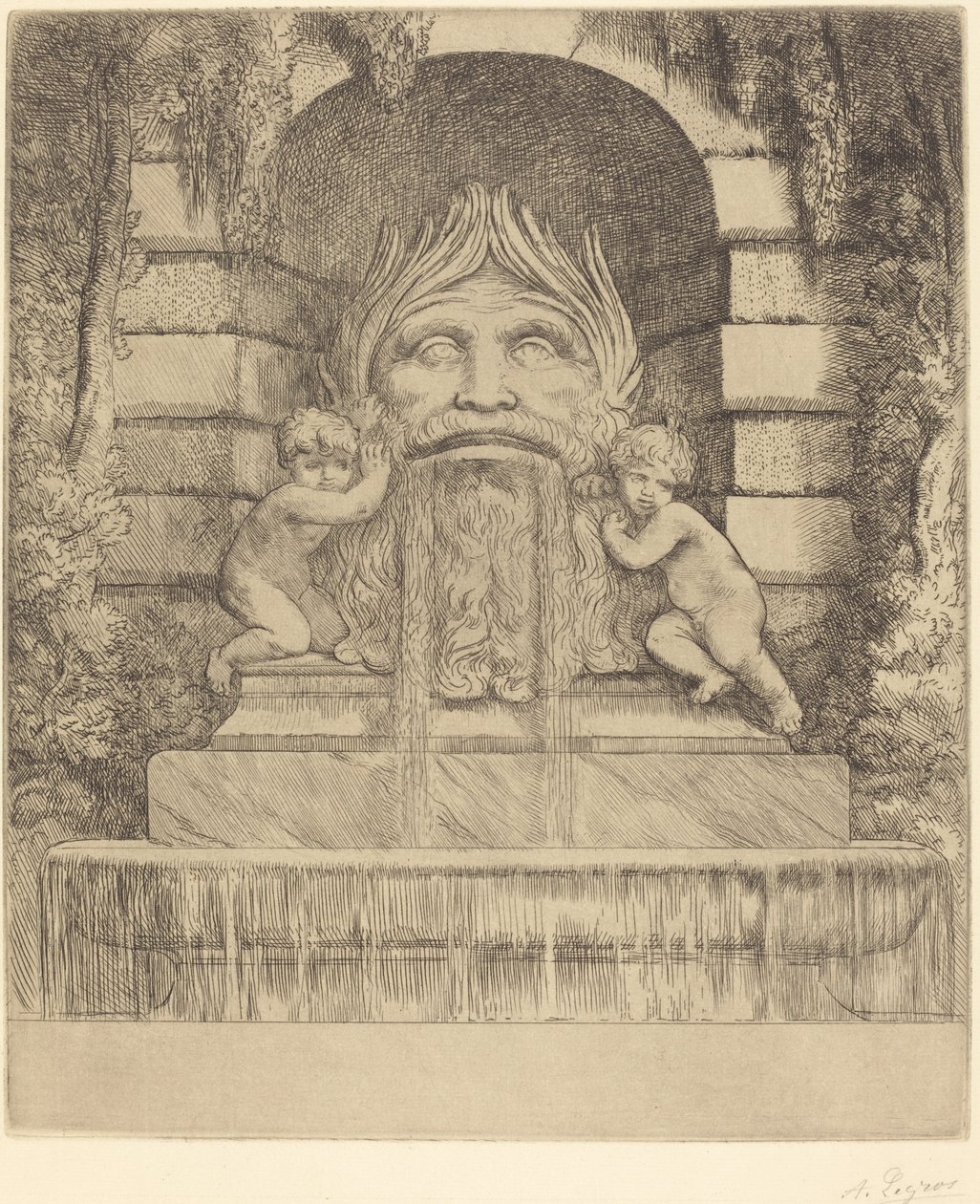 Fonte: Grotesco, Crianças e Bacia Une fountaine: Mascote, enfants et bassin. de Alphonse Legros