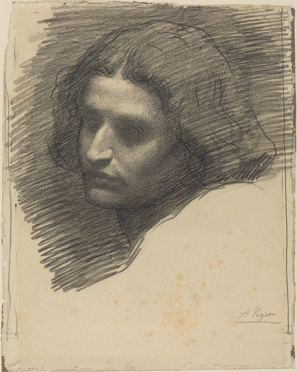 Cabeça de um homem virado para a esquerda [reto]. de Alphonse Legros
