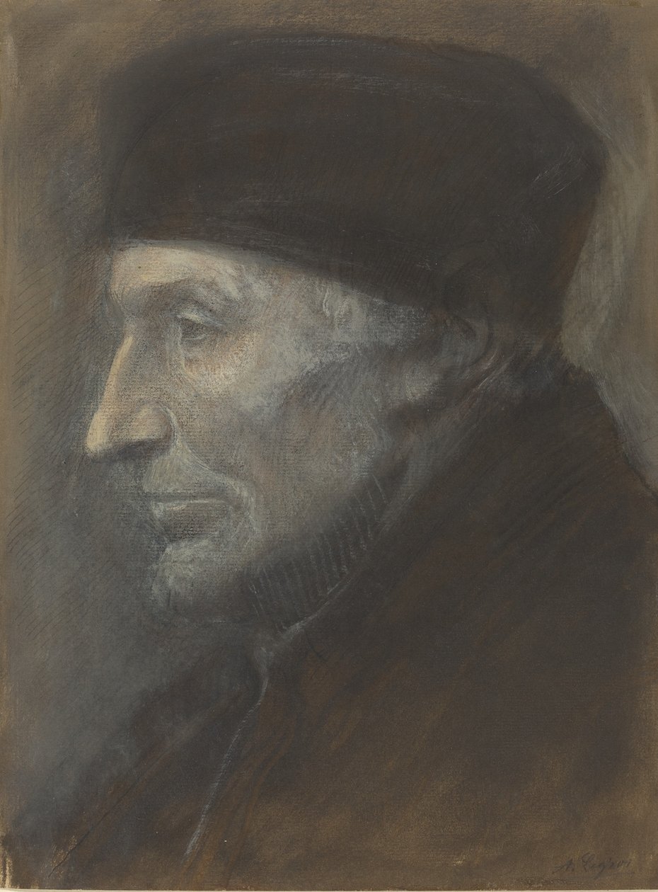 Cabeça de um homem com um solidéu. de Alphonse Legros