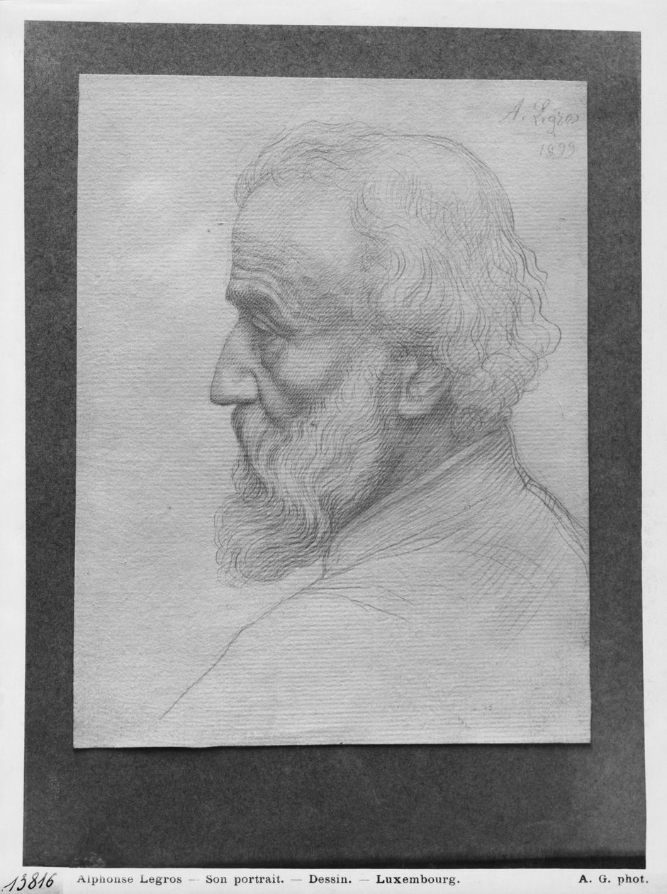 Cabeça de um homem velho com cabelos longos, 1899 (silverpoint no papel) de Alphonse Legros