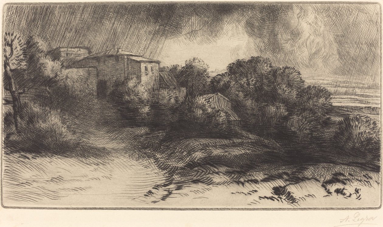 Fazenda em Brieux em uma tempestade de Alphonse Legros