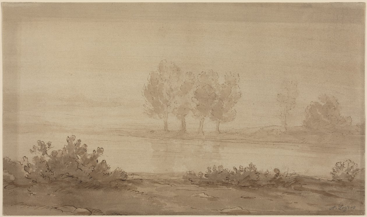 Paisagem - quatro árvores para além de um rio de Alphonse Legros