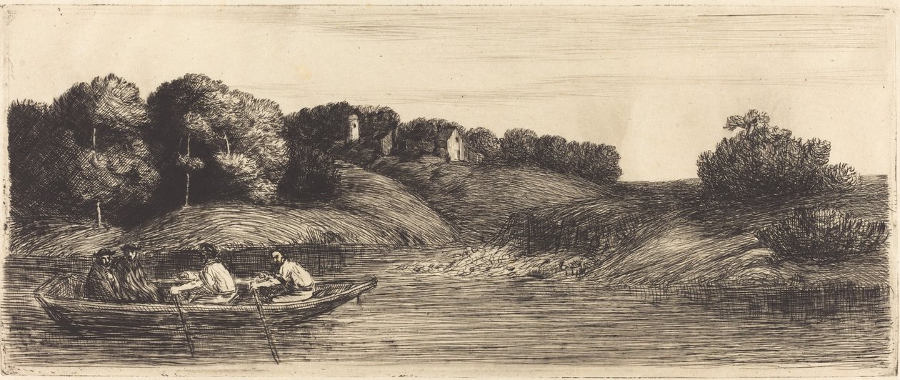 Paisagem com Barco, 1º prato (Le paysage au bateau) de Alphonse Legros