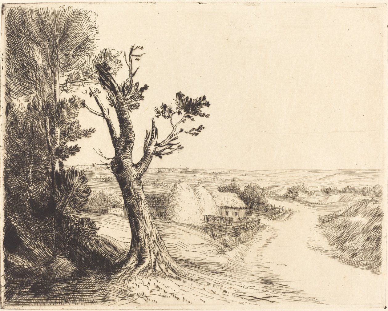 Paisagem com palheiros de Alphonse Legros