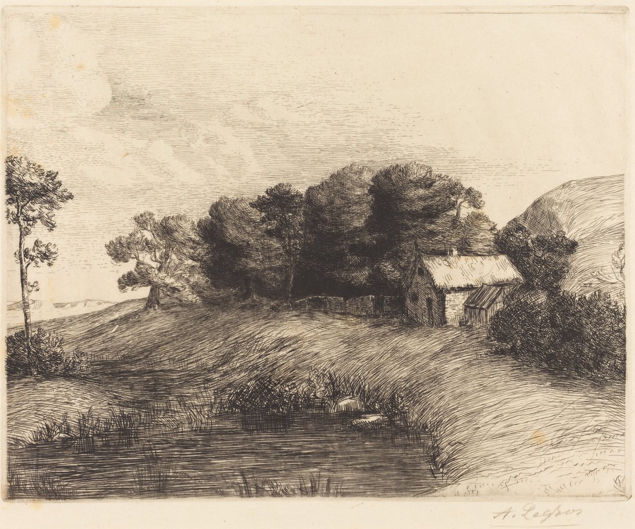 Paisagem com lagoa (Le paysage à la mare) de Alphonse Legros