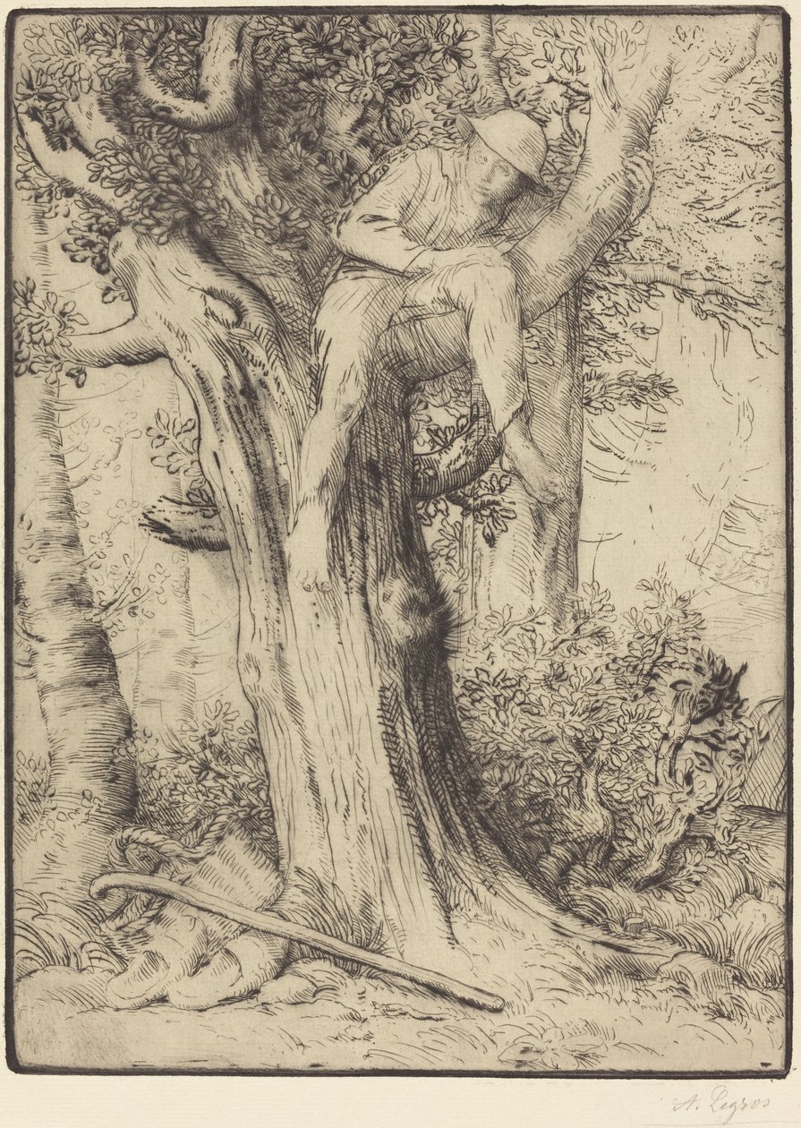 Paisagem com um menino em uma árvore de Alphonse Legros