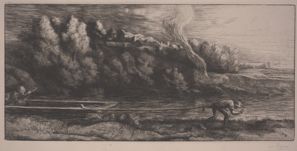 Paisagem com barco (gravura) de Alphonse Legros
