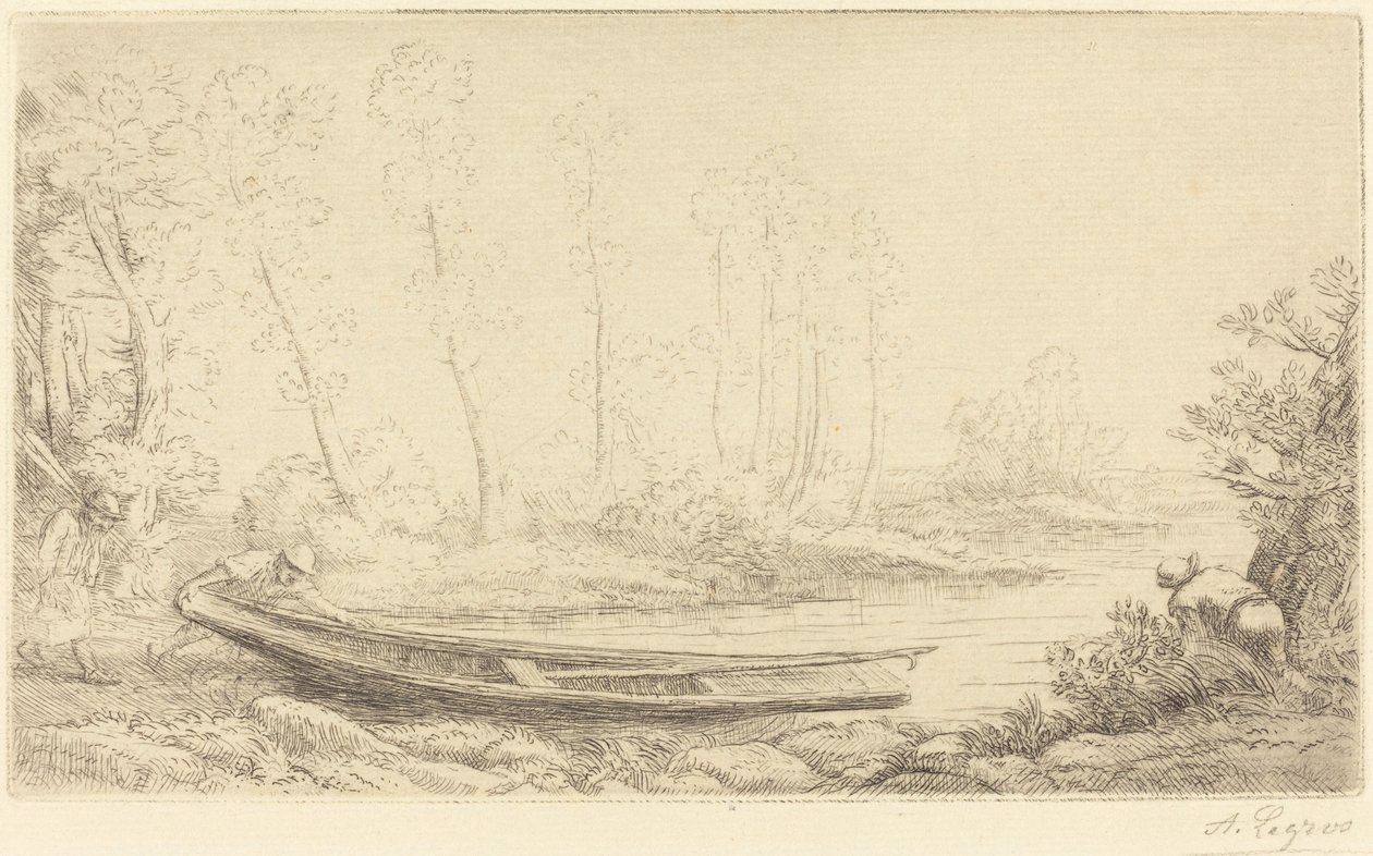 Homem com um Punt, figura à direita Pecheurs des truites. de Alphonse Legros