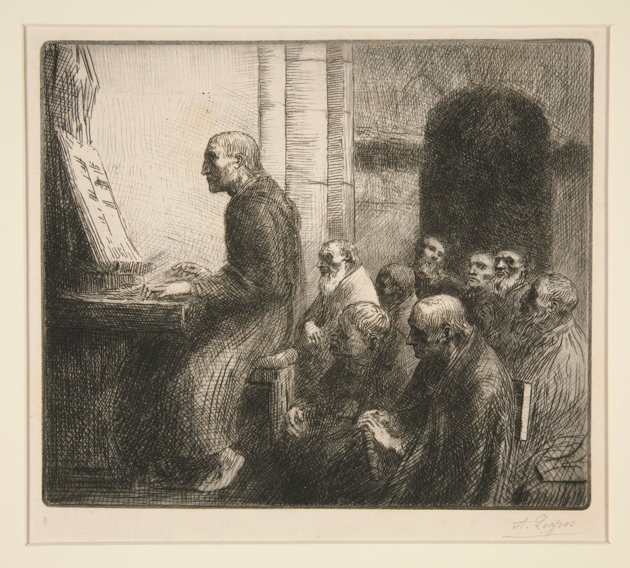Monge a tocar órgão numa igreja de Alphonse Legros