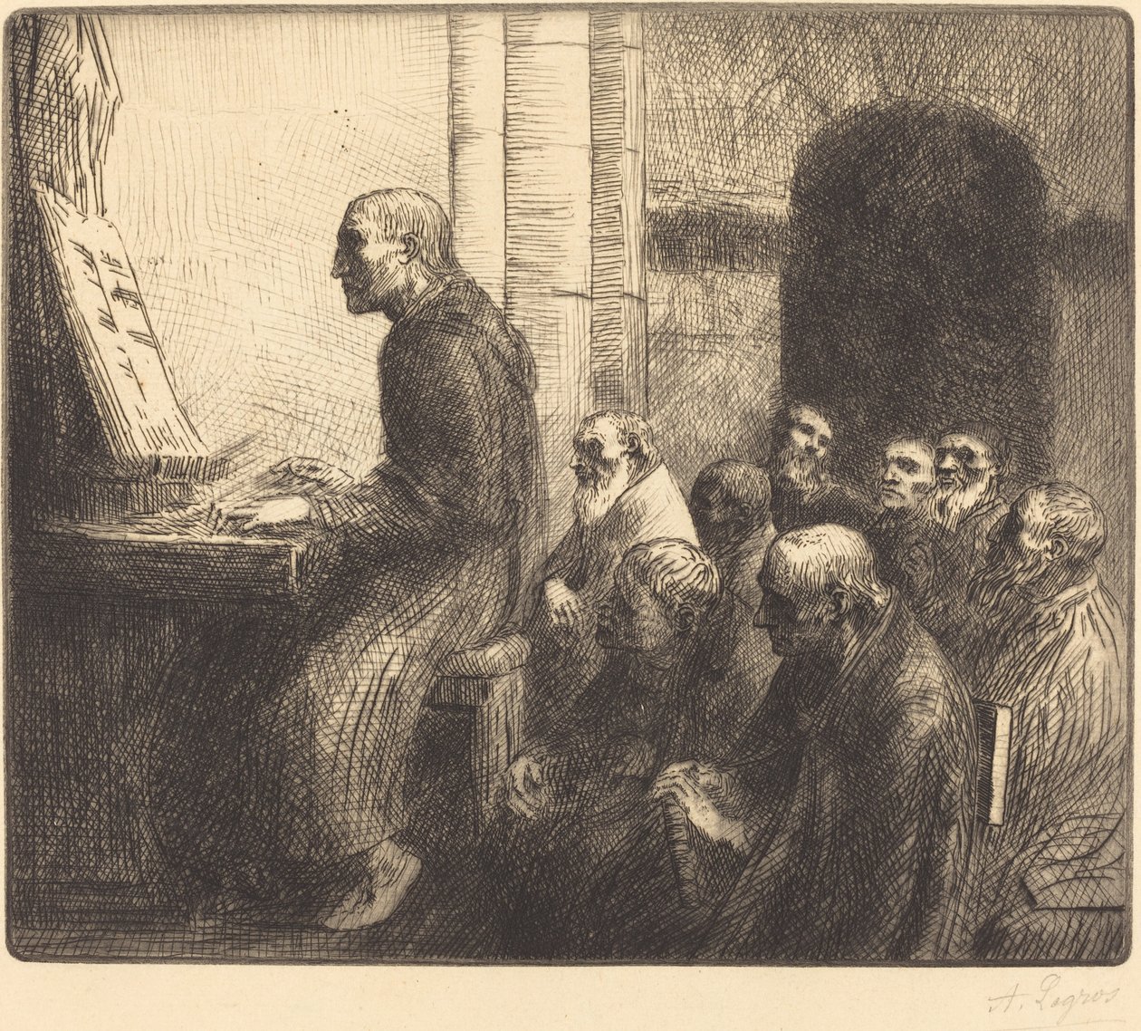 Monge tocando órgão na igreja Monge tocando órgão na igreja. de Alphonse Legros