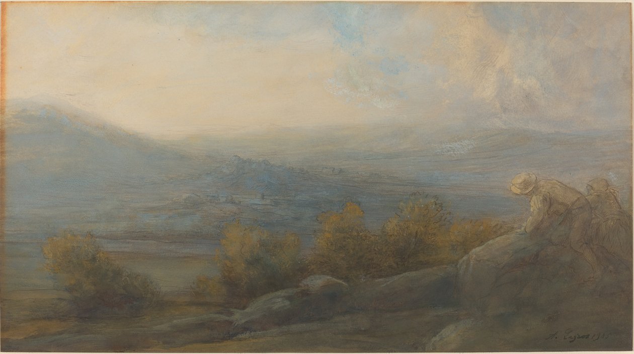 Paisagem de montanha com duas figuras à direita de Alphonse Legros