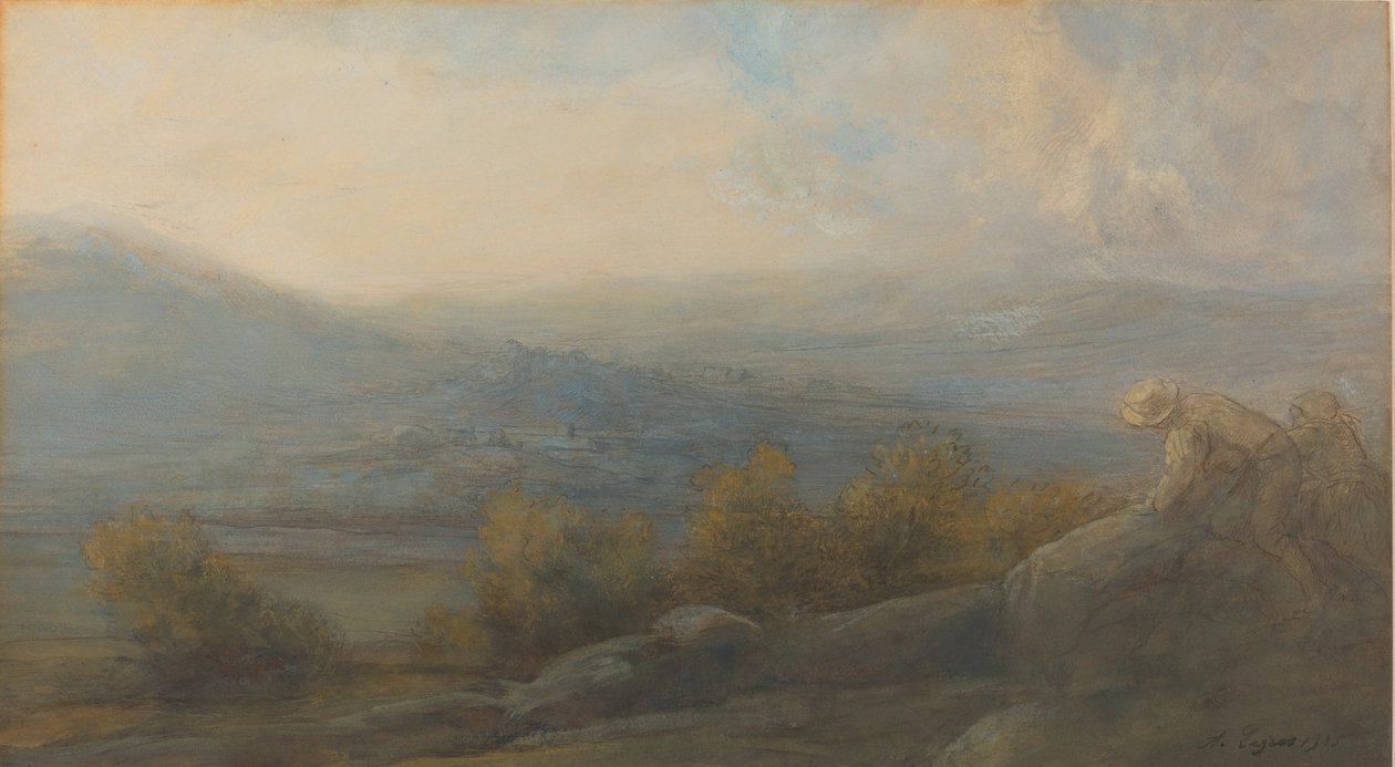 Paisagem de montanha com duas figuras à direita, 1905. de Alphonse Legros