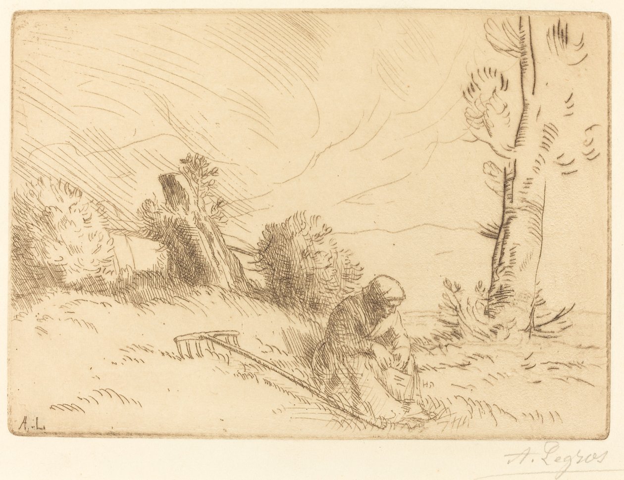 Mulher camponesa sentada perto de uma sebe Mulher camponesa sentada perto de uma sebe. de Alphonse Legros