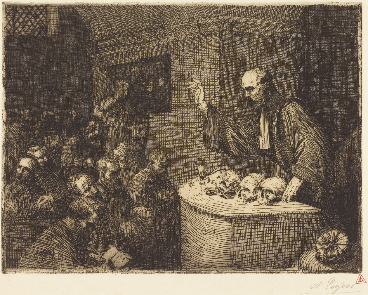 Curso de Frenologia, 2.ª gravura (Le cours de phrenologie) de Alphonse Legros