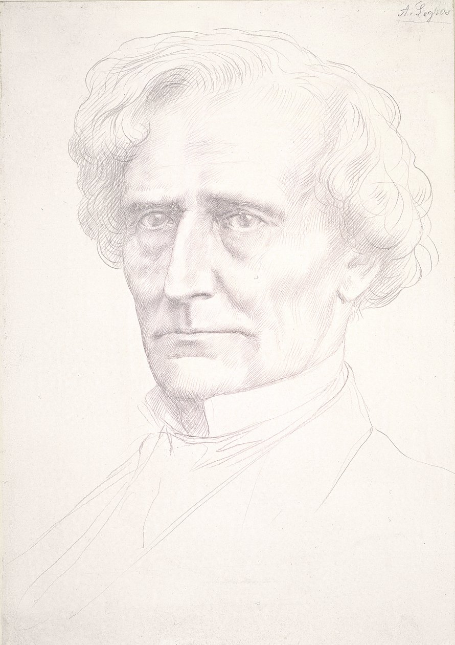Retrato de Hector Berlioz (ponto de ouro sobre papel preparado rosa) de Alphonse Legros