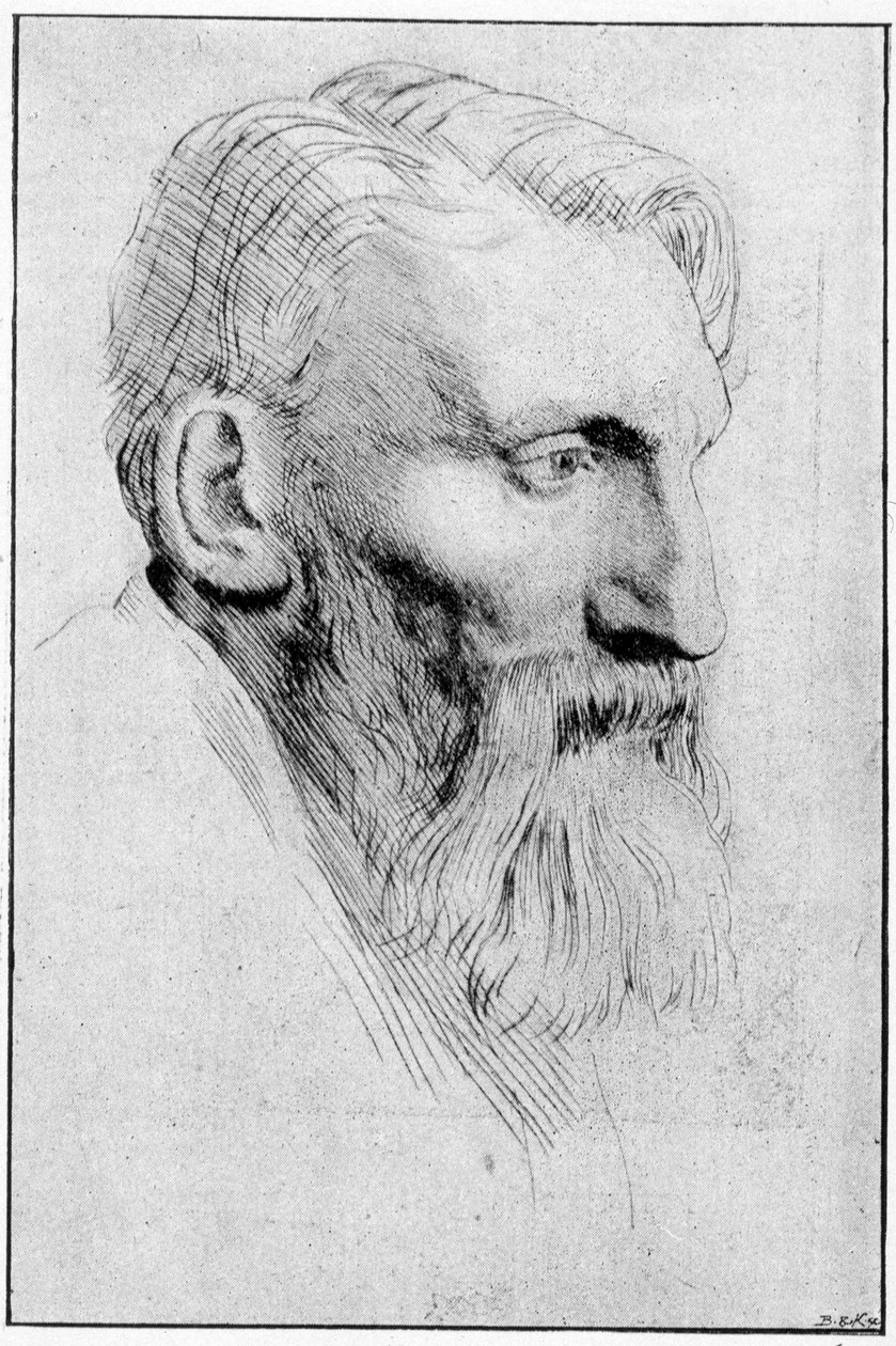 Retrato do escultor francês Auguste Rodin (1840 - 1917) depois de uma forte água de Legros. de Alphonse Legros