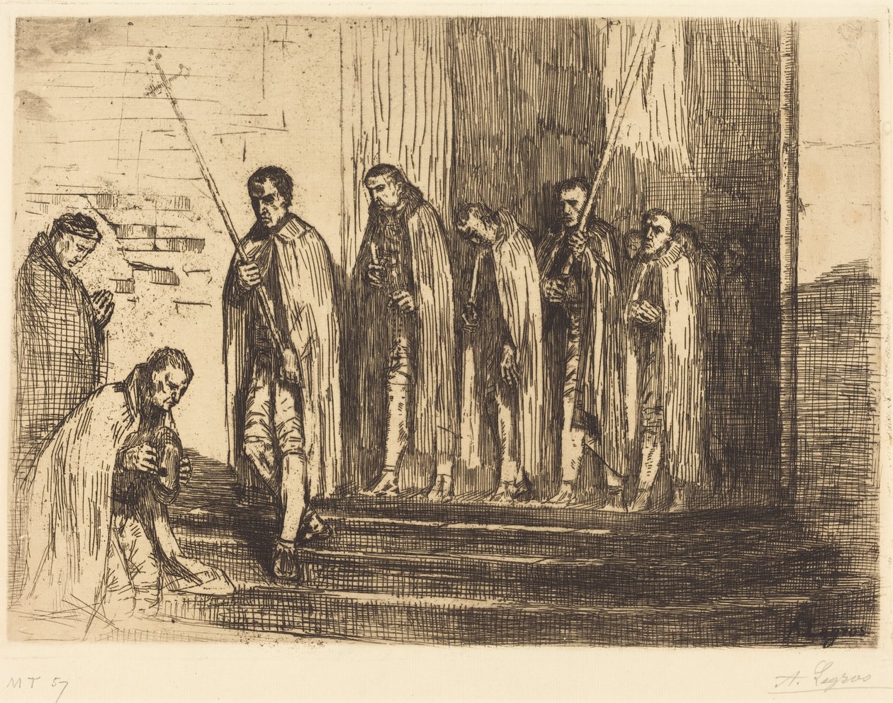 Procissão a sair de uma igreja (La sortie de la procession) de Alphonse Legros