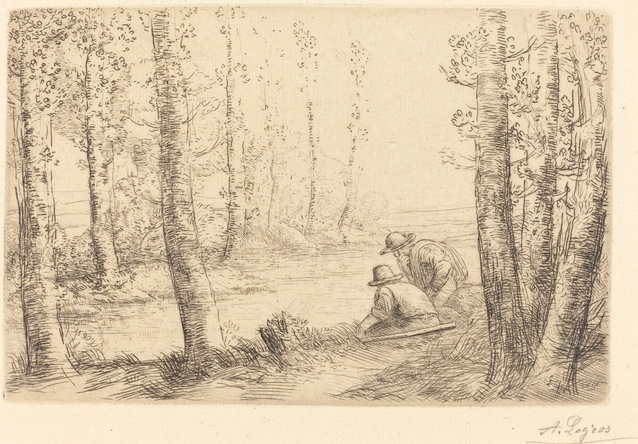 Descanse ao longo das margens do rio (Repos au bord de la riviere) de Alphonse Legros
