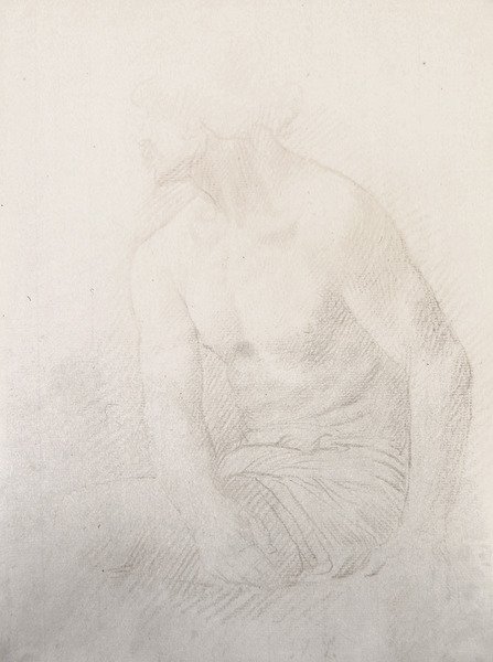 Macho nu sentado (giz castanho sobre papel) de Alphonse Legros