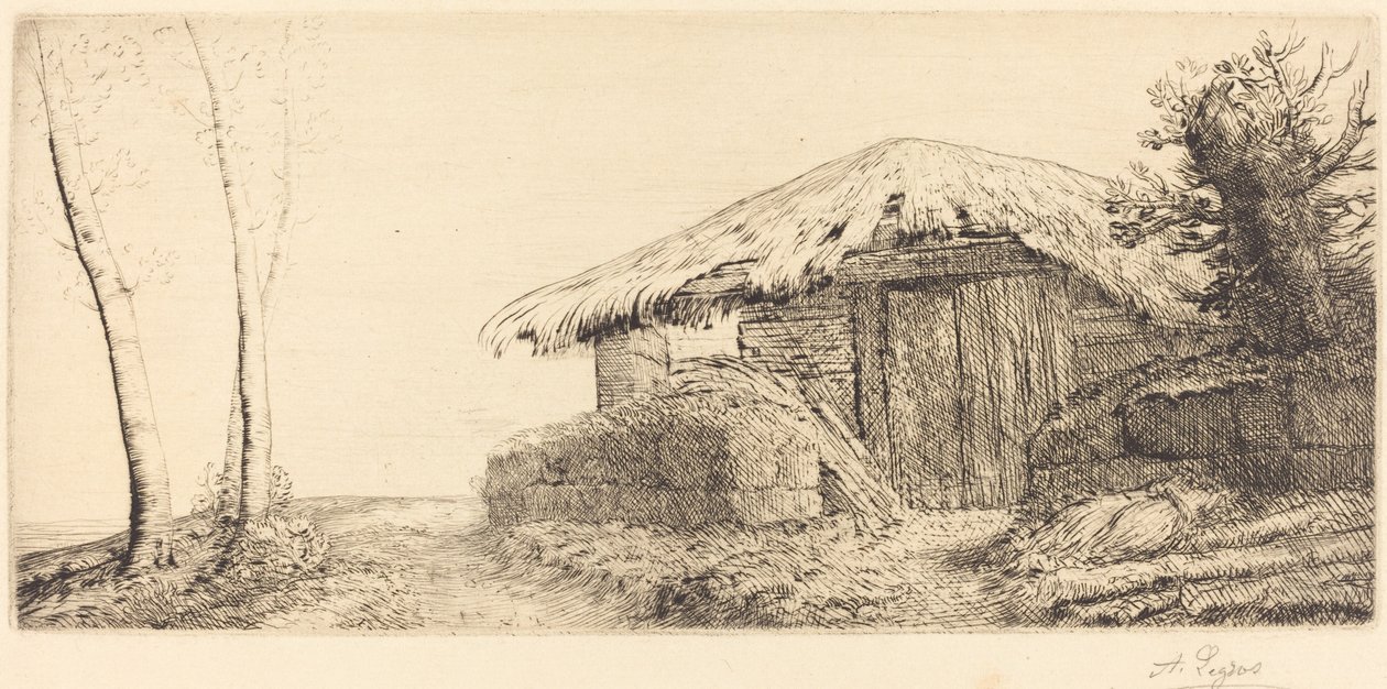 Cabana do pastor em um redil Hillside na encosta. de Alphonse Legros