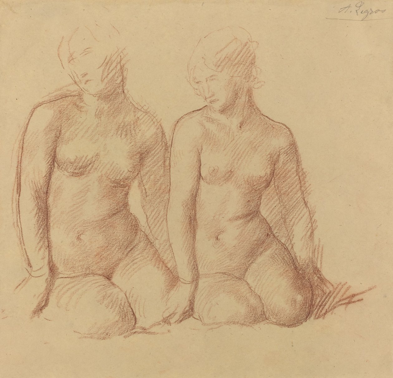 Estudo de duas figuras sentadas lado a lado de Alphonse Legros