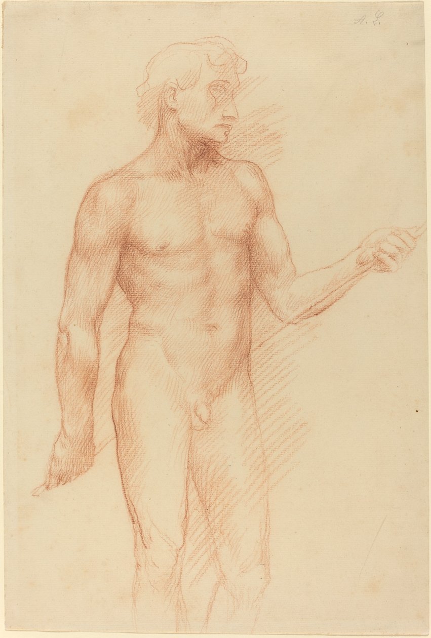 Estudo da figura de um homem, segurando a haste atrás das costas. de Alphonse Legros