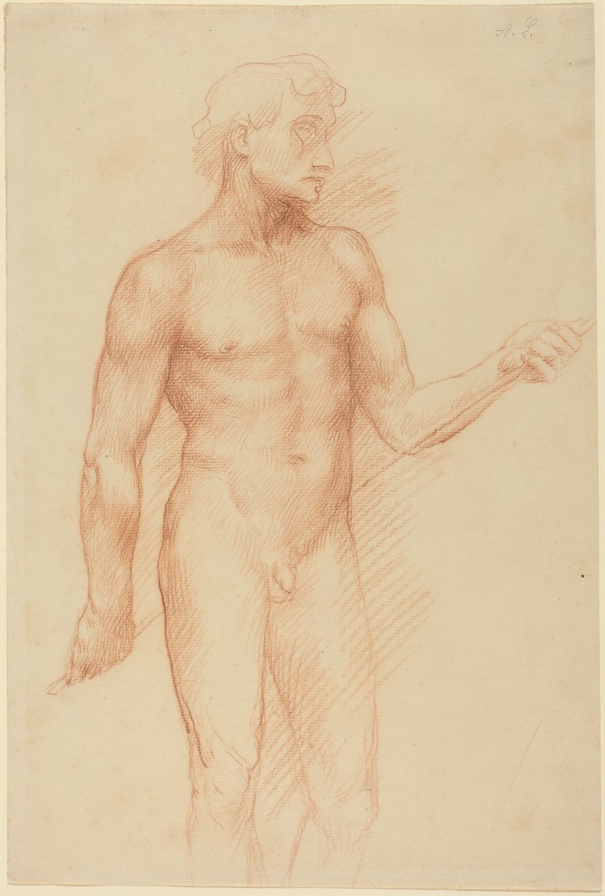 Estudo de uma figura masculina, segurando uma vara atrás das costas de Alphonse Legros