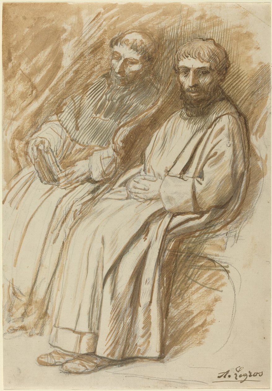 Dois monges sentados em uma igreja de Alphonse Legros