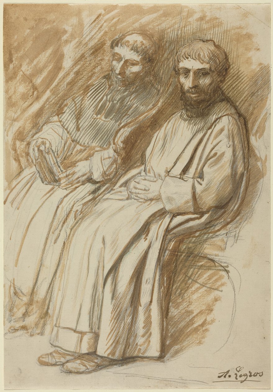 Dois monges sentados numa igreja de Alphonse Legros