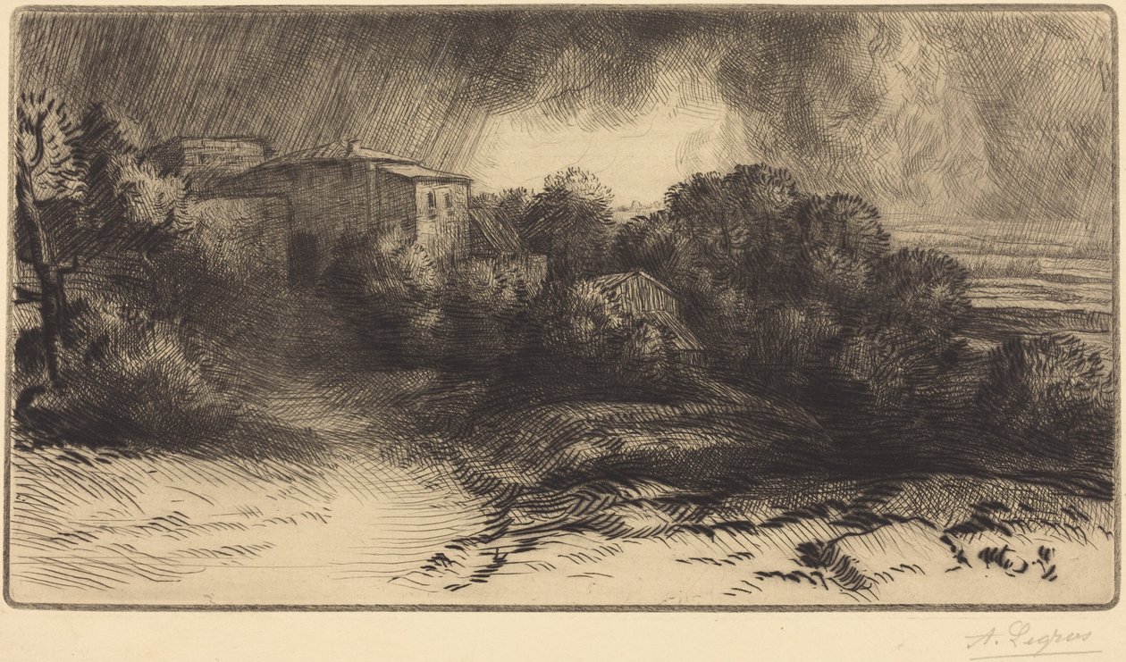 Vista de uma quinta durante uma tempestade (A quinta de Brieux (Efeito de tempestade)) de Alphonse Legros