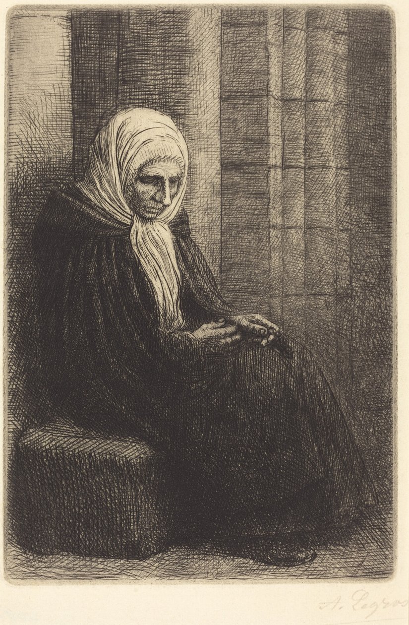 Mulher sentada encostada a uma parede, com uma criança com a cabeça no seu colo (Femme assis, muraille au fond, enfant la tête dans son giron) de Alphonse Legros