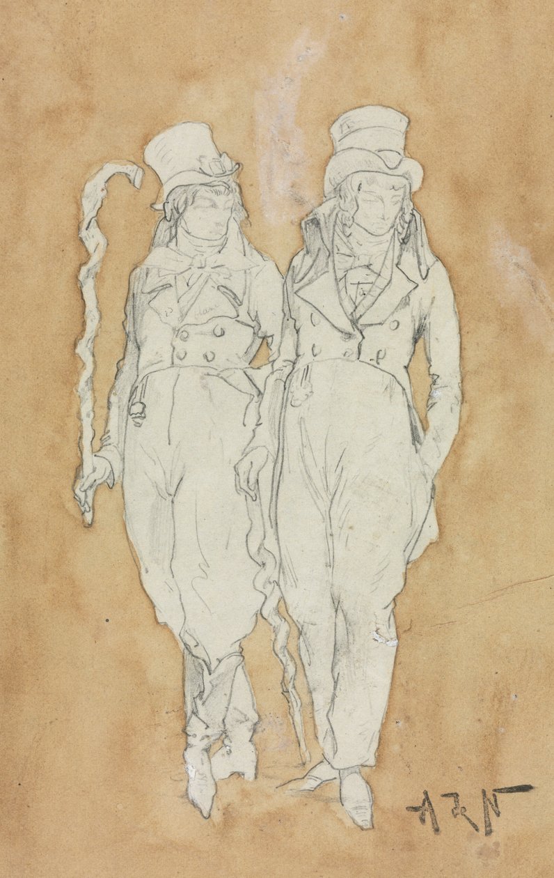 Dois jovens homens da moda (em pé) de Alphonse Marie Adolphe de Neuville