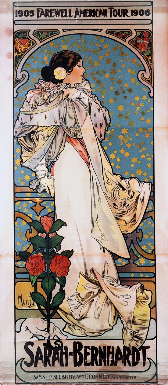Um pôster da turnê americana de despedida de Sarah Bernhardt, 1905-1906, c.1905 de Alphonse Mucha