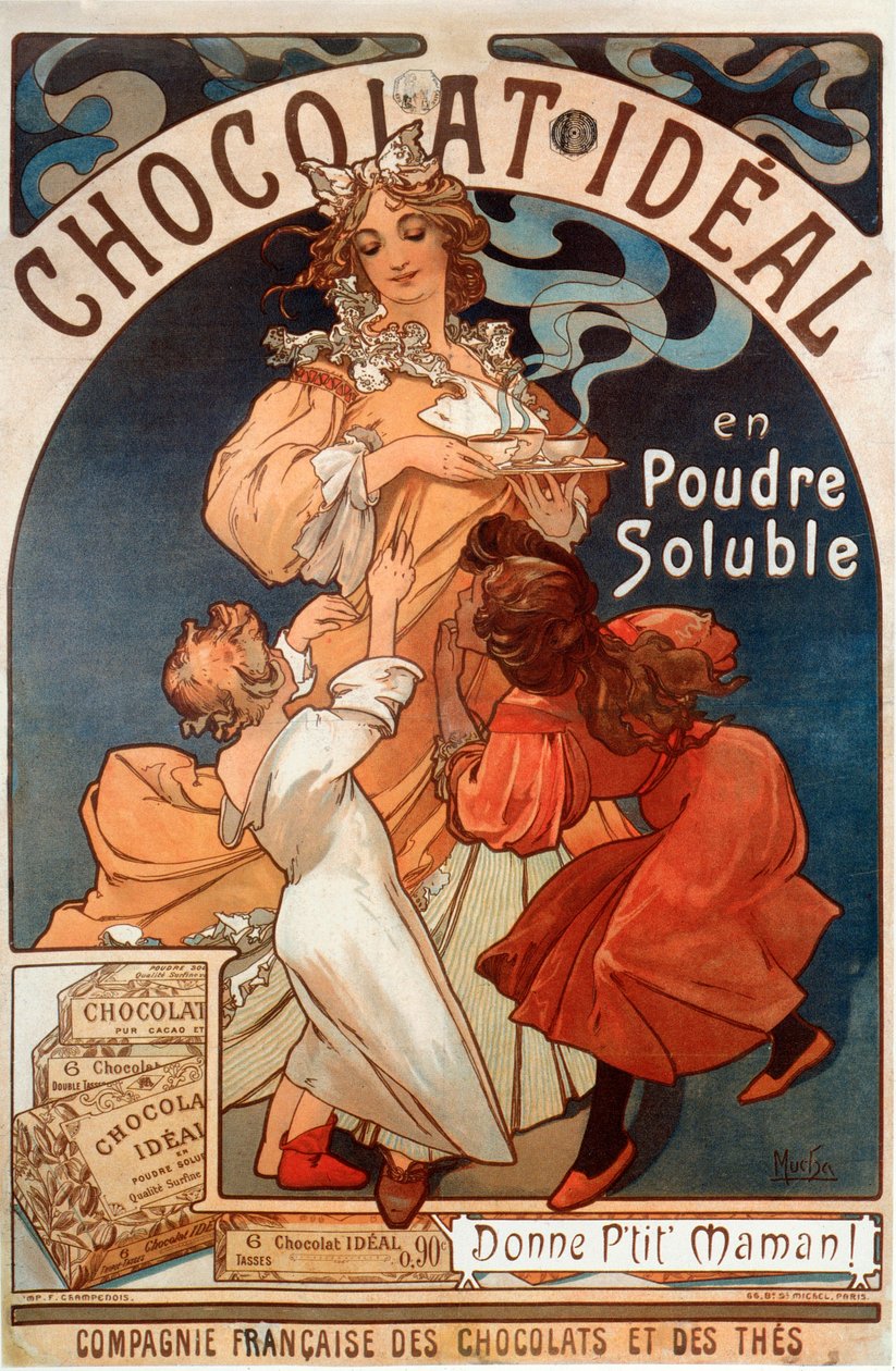 Cartaz publicitário para o Chocolate ideal de Alphonse Mucha