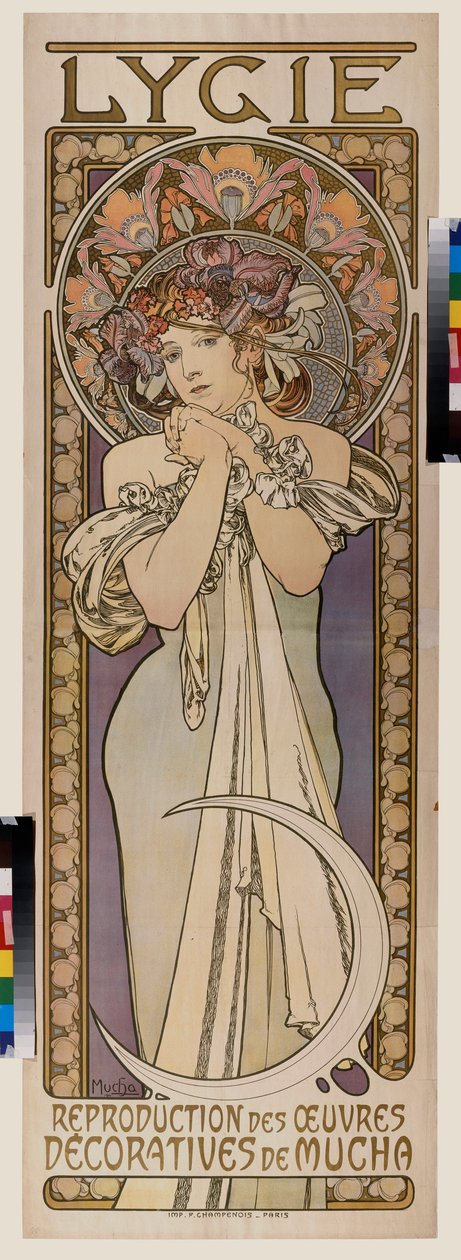 Cartaz publicitário para o grupo de dança Lygie. Pôster de Alfons Maria Mucha (Alphonse Marie Mucha de Alphonse Marie Mucha
