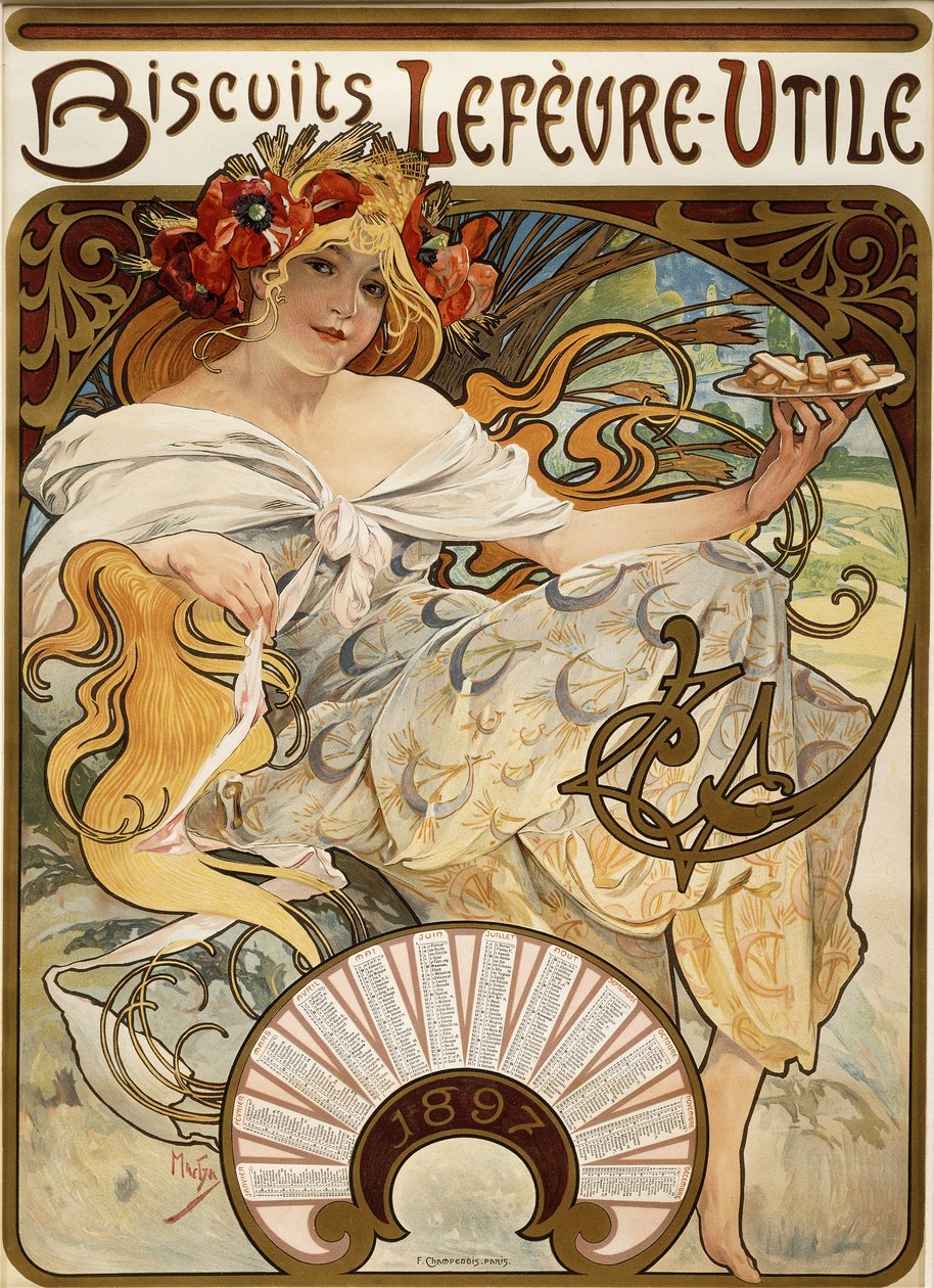 Biscuits Lefevre-Utile ", projetado como um calendário para 1897, 1896 de Alphonse Mucha