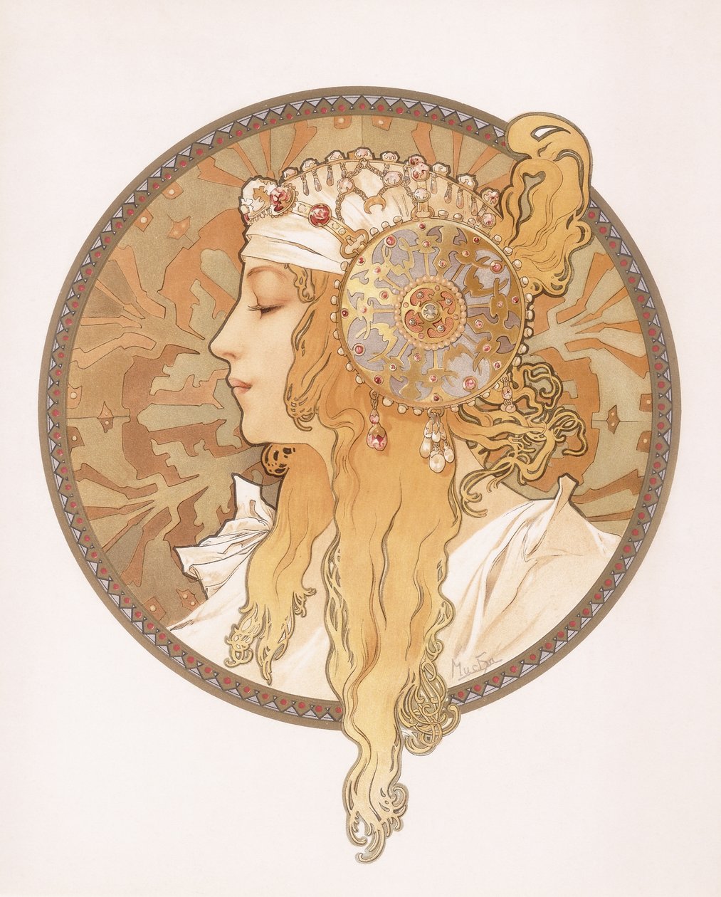 Cabeça bizantina de uma donzela loira; Cabeça bizantina de uma mulher loira, c.1897 de Alphonse Mucha