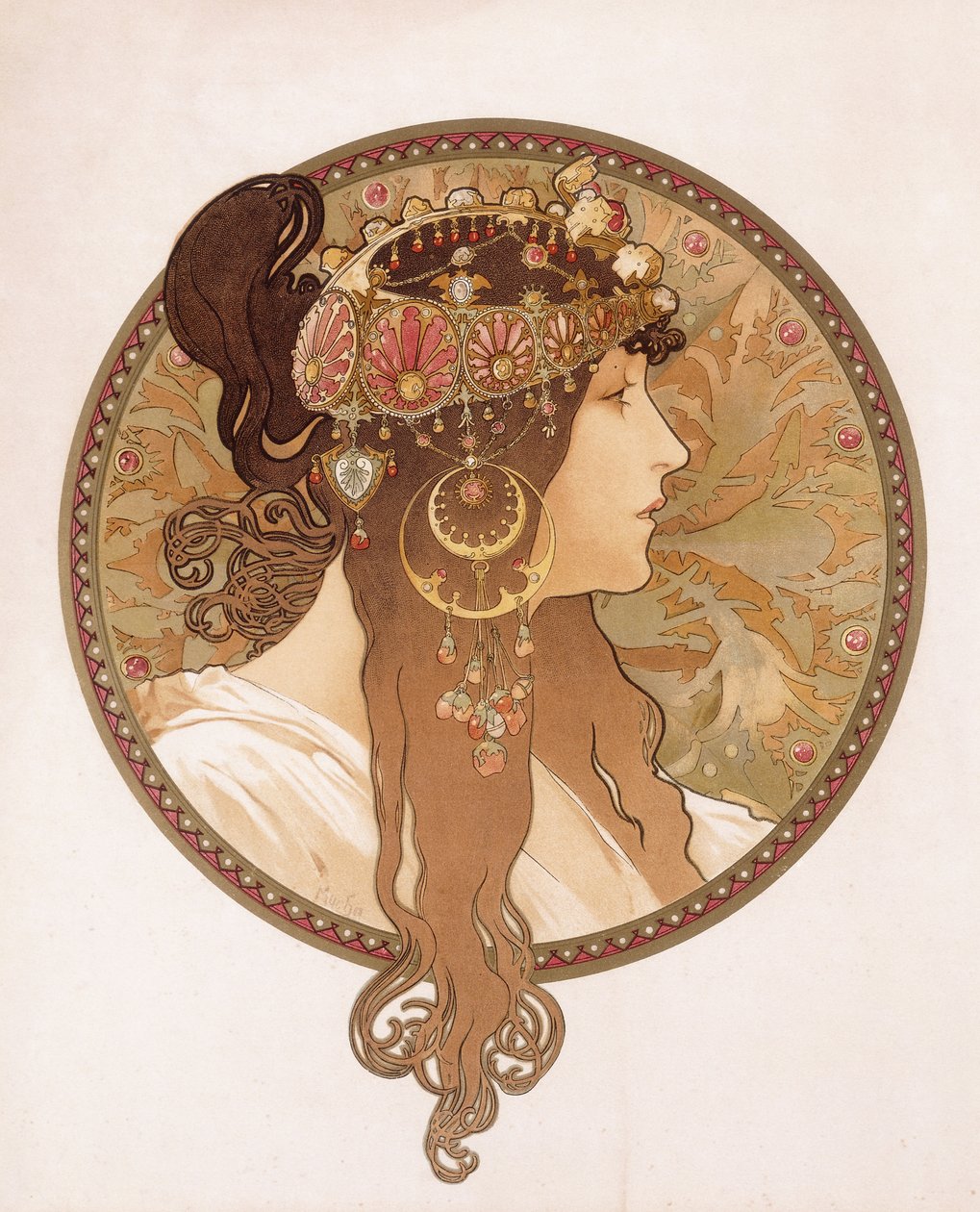 Cabeça bizantina de uma morena; Cabeça bizantina de uma morena, c.1897 de Alphonse Mucha